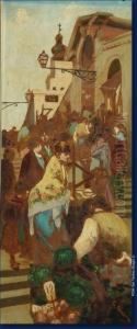 Sur Le Ponte Rialto A Venise by Giacomo Favretto