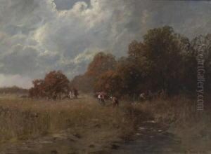 Reisigsammler In Herbstlicher
Baumlandschaft. by Otto Fedder