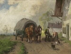 Pferdefuhrwerk Vor Der
Dorfwirtschaft. by Otto Fedder