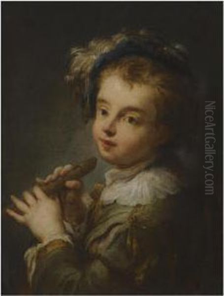 A Young Boy Playing A Flute - view 1
