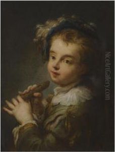 A Young Boy Playing A Flute by Domenico Maggiotto