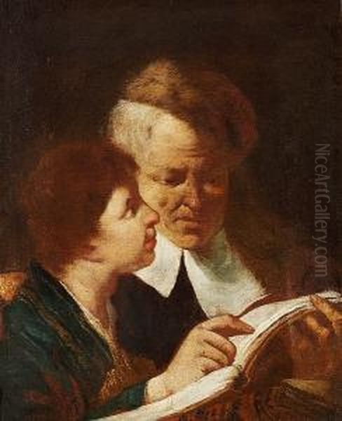 A Boy And And A Man Reading In A Book - view 1