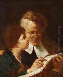 A Boy And And A Man Reading In A Book by Domenico Maggiotto