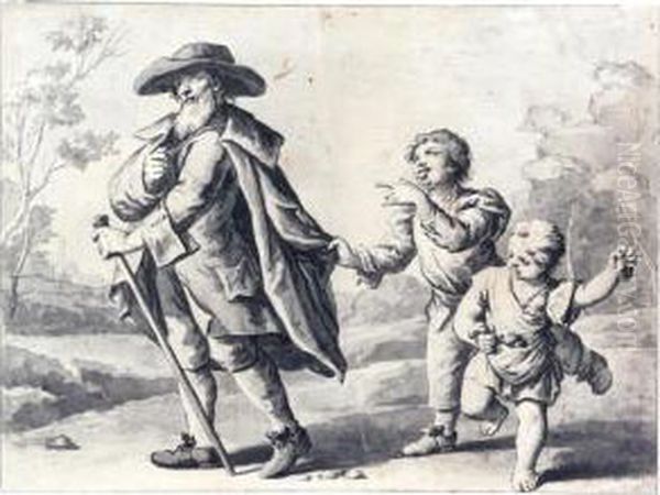 Two Children Teasing A Traveller - view 1