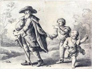 Two Children Teasing A Traveller Two Children Teasing A Traveller