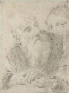 Un Homme Barbu Assis Devant Une Femme by Domenico Maggiotto