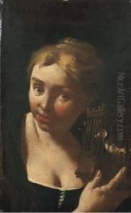 Fanciulla Con Cardellino In Gabbia by Domenico Maggiotto