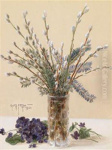 Stillleben Mitpalmkatzchen Und Veilchen - view 1