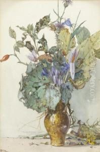 Bunch Of Flowers In A Pottery Vase Bunch Of Flowers In A Pottery Vase