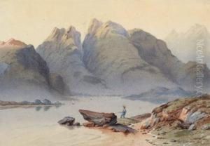 Bergsee Und Angler by Ferdinand Feldhutter
