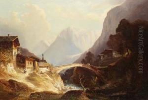 Zugeschrieben - Tiroler Landschaft Mit Brucke by Ferdinand Feldhutter