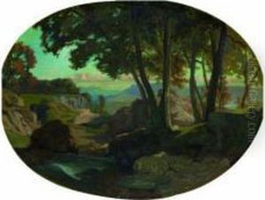 Paysage Montagneux Au Ruisseau Et Aux Grands Arbres by Theodore Caruelle d' Aligny