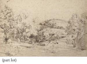 A Wooded Hilly Landscape With A Fence