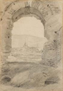 Vue D'autun I Travers Une Arcade by Theodore Caruelle d' Aligny