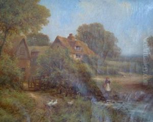 Maidservant With Ducks Near A Cottage by Robert Robin Fenson