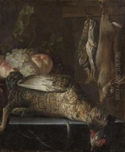 Dead Game And Fowl, Peaches And Grapes On A Ledge by William Gowe Ferguson