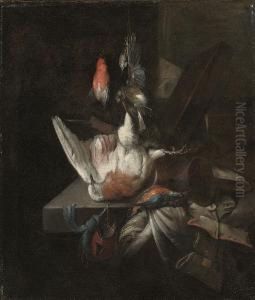 Still Life Of A Dead Partridge 
And Other Birds, And Implements Of The Chase On A Draped Stone Ledge
