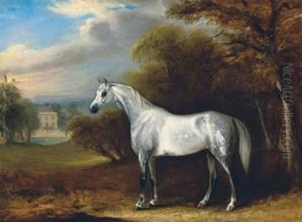 A Grey Arabian In A Landscape,
With The South Front Of Hollin Hall, North Yorkshire Beyond - view 1