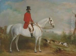 A Gentleman On A Grey Hunter With Hounds In A Landscape, A Huntgone Away Beyond by John Jnr. Ferneley