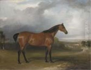 A Bay Hunter In A Landscape With
Figures And Horses By A Path Inthe Distance And A Town Beyond by John Jnr. Ferneley
