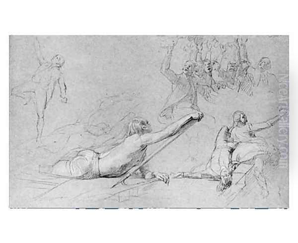Study for "The Siege of Gibraltar": Figure Reaching; Sprawling Figures; Cheering Group; Dying Sailors - view 1