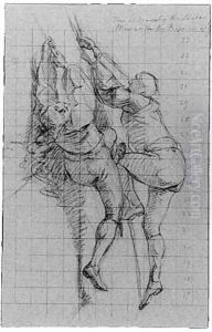 Study for "The Siege of Gibraltar": Figures Scaling Floating Battery; Cannon by John Singleton Copley