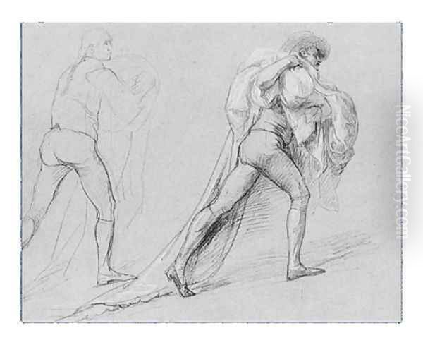 Study for "The Surrender of the Dutch Admiral De Winter to Admiral Duncan, October 11, 1797": Two Studies of a Man with a Sail or Flag - view 1