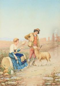 The Sheep's Reward In The Roman Campagna by Carlo Ferranti