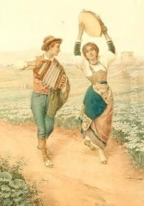 Musicians In A Campagna. by Carlo Ferranti