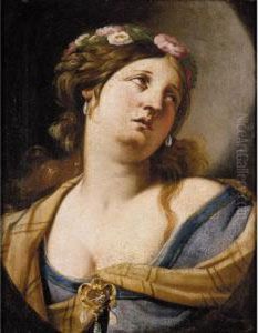 Portrait Study Of A Woman, Bust-length, Wearing Roses In Her Hair