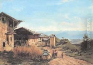 Paese Sul Lago by Giovanni-Battista Camuccini
