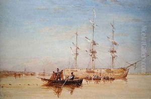 A Man-o'-War at Anchor in the Thames by David Cox