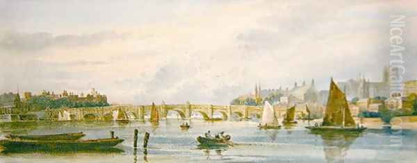 A View of Westminster Bridge looking west towards Lambeth Palace and Westminster Abbey - view 1
