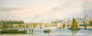 A View of Westminster Bridge looking west towards Lambeth Palace and Westminster Abbey by David Cox