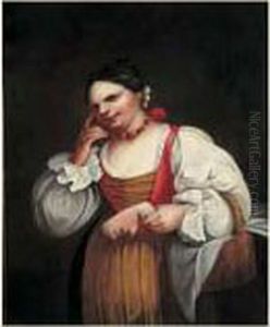 Jeune Femme Tenant Un Masque by Giovanni Domenico Ferretti