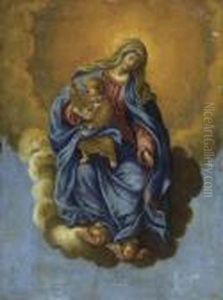 Heilige Maria Mit Kind Auf Wolke Mit 2 Puttenkopfen.
