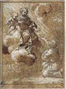 The Madonna And Child In Glory, Appearing To A Kneeling Young Man (a Slave) by Ciro Ferri