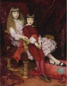 Portrait Of The Duc De Chartres'
 Children: The Duc De Guise And One Of His Sisters, The Future Duchesse 
De Magenta by Gabriel Joseph Marie Augustin Ferrier