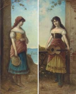 The Tambourine Girl; And The Guitar Player by Egisto Ferroni
