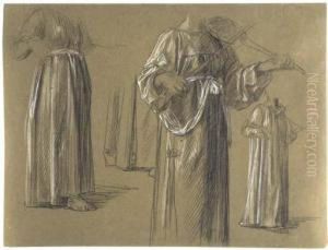 Four Studies Of A Standing Woman Playing A Rebec by Anselm Friedrich Feuerbach