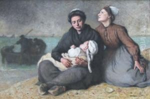 Famille De Pecheurs Sur La Greve by Jacques Eugene Feyen