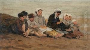 Children At The Beach by Jacques Eugene Feyen