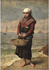 Jeune Fille De Retour De La Peche. by Jacques Eugene Feyen