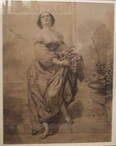Portrait De Femme Aux Fleurs by Francois Nicolas Augustin Feyen-Perrin