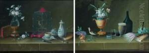Une Paire De Natures Mortes Aux Oiseaux by Johann Rudolf Feyerabend
