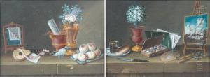 Nature Morte A La Palette Nature Morte A La Guitare by Johann Rudolf Feyerabend