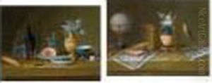 Deux Gouaches En Pendant Nature Morte Aujambon Nature by Johann Rudolf Feyerabend