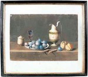 Nature Morte Au Pichet Et Plat De Prunes by Johann Rudolf Feyerabend