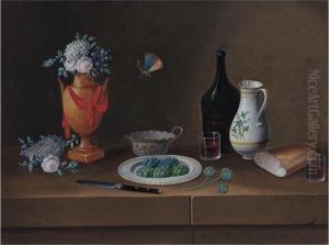 Still Lifes With Fruit, Wine,
Floral Bouquets, And Table Decorations: A Group Of Four Works by Johann Rudolf Feyerabend