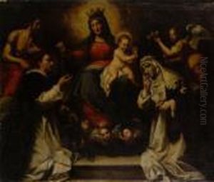 The Madonna And Child With Saints Dominic, Catherine And John The Baptist by Domenico Fiasella